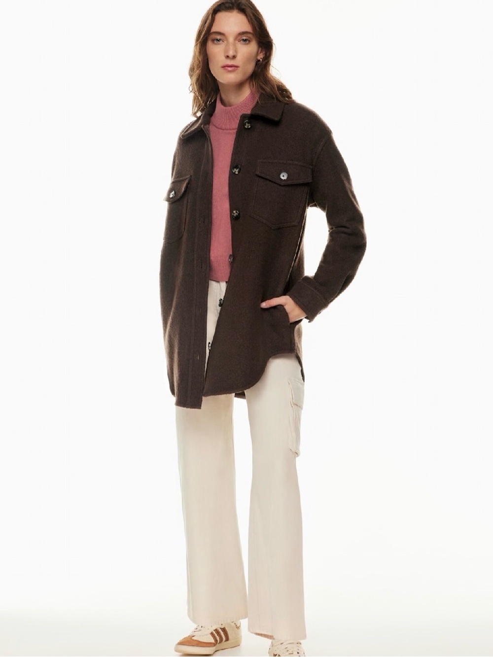 Aritzia Wilfred Free The Ganna Shirt Jacket Boiled Merino Wool Mocha Brown Med